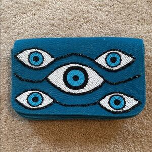 American & Beyond Blue evil eye Tufted clutch handbag bag white black